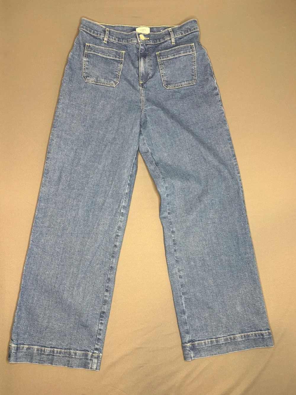 LOFT Palmer High Rise Wide Leg Jeans Women’s 10 Medium Wash Patch Pocket Stretch